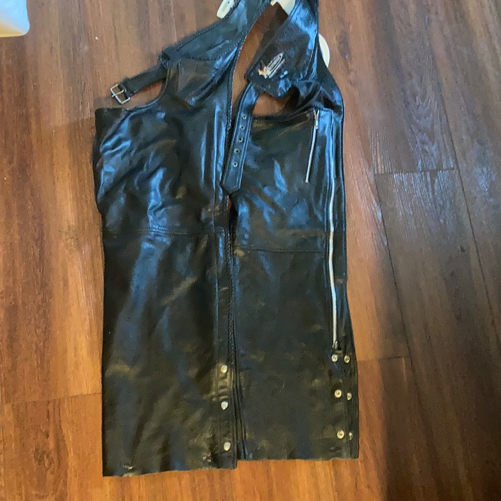 Black real leather biker pants